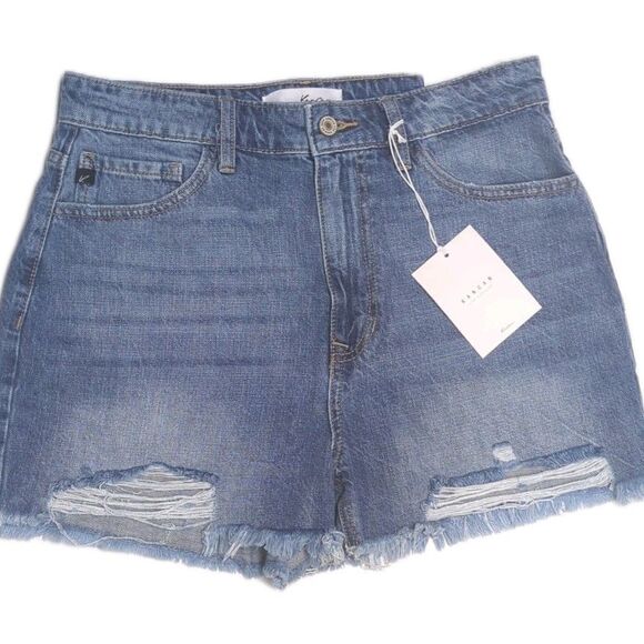 NEW KanCan Denim Shorts Murphy 28 High Rise Distressed Raw Hem Medium Wash 9/28 - Picture 3 of 12